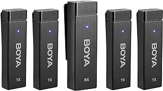 Boya by-W4 4-Channel 2.4ghz Wireless Lavalier Microphones for Cameras Camcorder DSLR Phone Laptop Computer. Play-Plug for Video Recording Vlog Live Streaming. 4 Transmitters