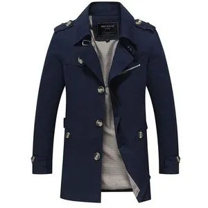 Men Jacket Big Size Casual Men Fashion Long Trench Coat Blue