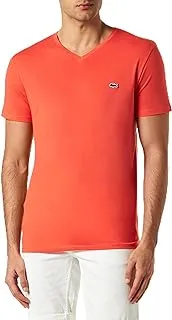 Lacoste Mens V-neck Pima Cotton Jersey T Shirt, Orange, XL