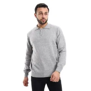 AlNasser Turn Down Collar Heather Grey Polo Sweater