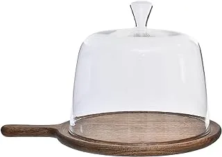 Mio Mazag Mm-002409 Wooden Glass Serving Platter With Dome & Handle D30Cm Suitable For Home And Restaurants With Premium Durable Material - Wooden