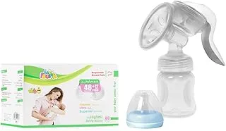 La Frutta New Manual Breast Milk Pump, 150 Bottle, Silicone Nipple, Blue + 60pcs Breast Pads