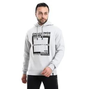 AlNasser Printed Pattern Long Sleeves Hoodie - Light Grey