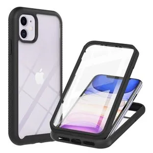 IPhone 11 Case, Transparent Back Anti-Slip Shockproof Bumper With Built-in Screen Protector 360° Full Body Protective Cover For IPhone 11