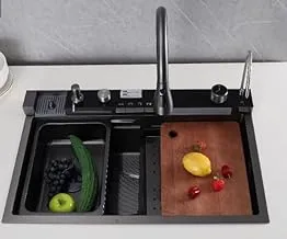 Sama digital Sink, 5 buttons, 46 x 75 cm, black with accessories, mixer, and drainer, 1979671, Chinese