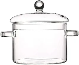 TAMUME 1.5L Glass Pot with 2 Handles, Braising Pan with Covered Lid