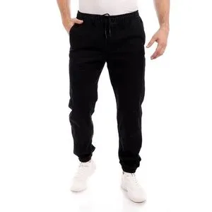 Andora Elastic Waist Solid Black Casual Pants