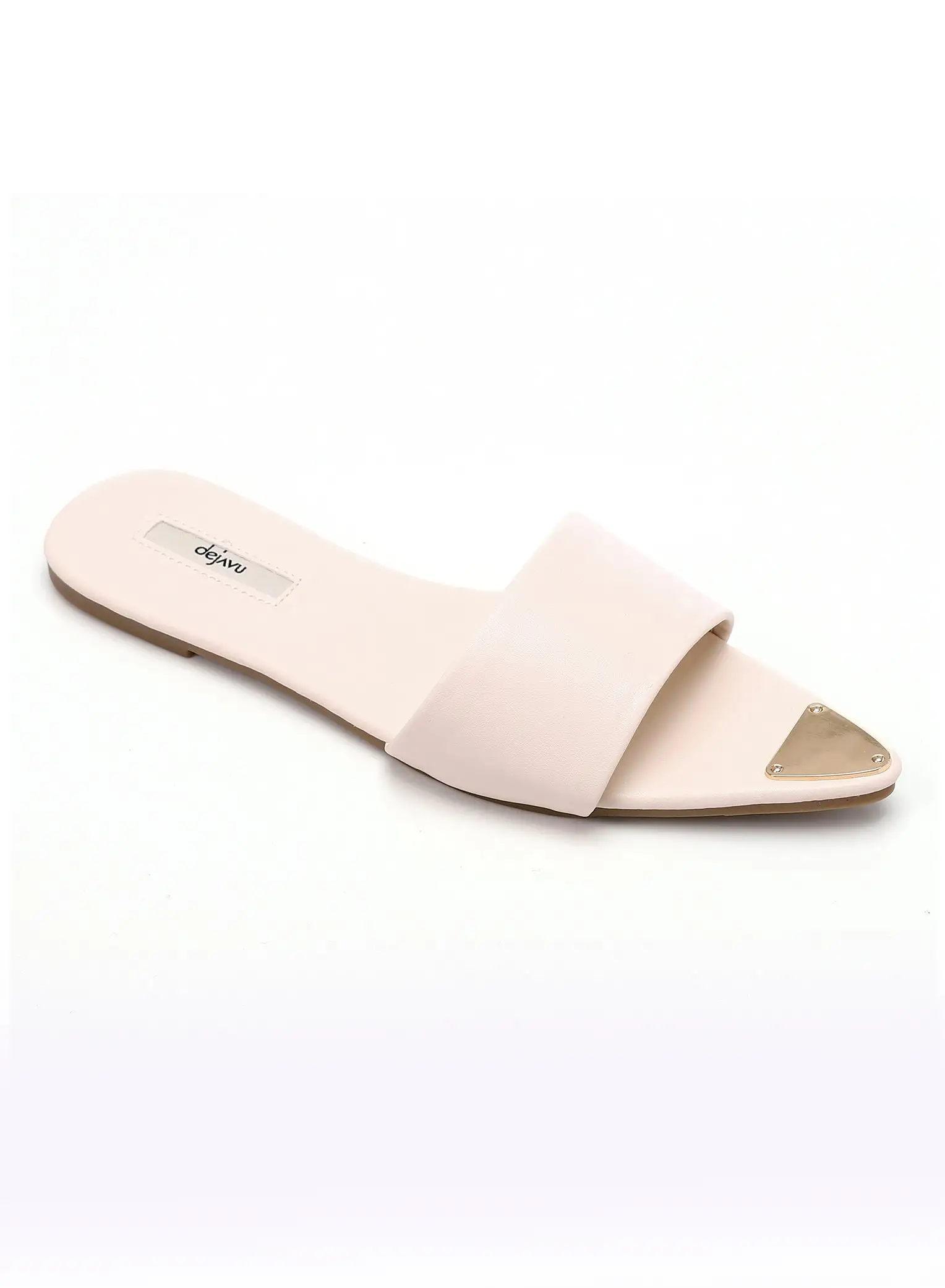 DejaVu Metal Accessory Pointed Footbed Slip On Slipper - OF.WHITE