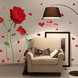 red rose flower decal Cosy wedding house decoration sticker Living room Bedroom Bedside Sofa TV background wall paper-F