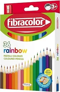 FIBRACOLOR - أقلام ملونة بألوان قوس قزح، علبة ذات رؤوس دقيقة تحتوي على 36 لونًا مع مبراة