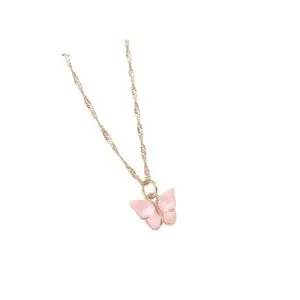 Butterfly Pendant Necklace Clavicle Chain For Ladies Womens  Pink