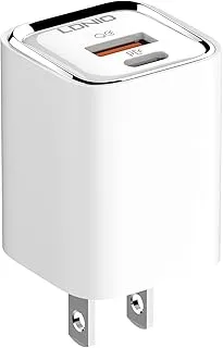 LDNIO A2317C Fast Wall Charger EU Plug With Cable From Type C To Lightning And USB Type C Ports 30W - White