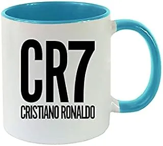 كوب قهوة MEC كريستيانو رونالدو بمقبض أزرق فاتح سعة 11 أونصة CR7 كوب شاي هدية له