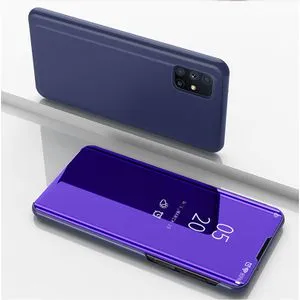 Samsung Galaxy M51 Case, LaimTop Mirror Plating Hard PC + PU Leather Translucent Standing View Casing Cover