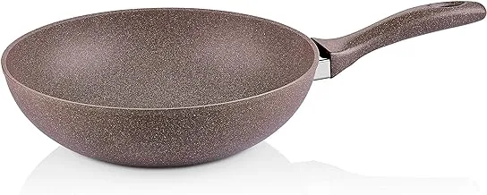 Granite Wok Pan 11-Ich | Non-Stick | Scratch-Resistant Forged Aluminum w/QuanTanium Coating | Even Heating Cooking Dishware | Includes Storage Bag