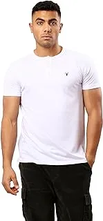 Ravin Solid Round Neck Comfy White Henley Shirt