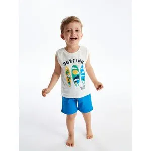 LC Waikiki Crew Neck Printed Baby Boy Undershirt And Shorts 2-Piece Set