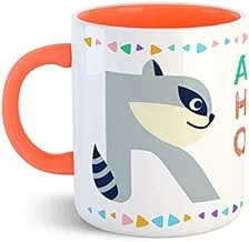 Chiraiyaa Creative Kids Animal Alphabet Letter R Printed Orange Ceramic Mug - 300 ml