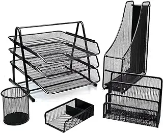 Set of 5 Office Accessories Metal Mesh 3-tier document tray A4 Paper Office Document File Office Organizer Set