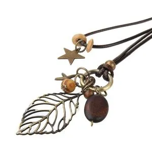 Hollow Out Leaf Pendant Bohemian Charm Star Bead Pendant Necklace