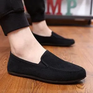 Fashion Slip-On Casual Shoes Men's Lace-Up Canvas Shoes Black