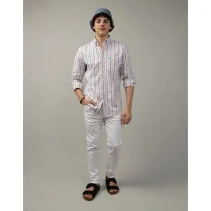 American Eagle Striped Slim Fit Oxford Button-Up Shirt