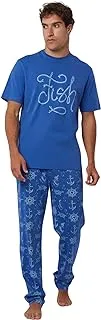 DALYDRESS Men Comfy Cotton Pyjama Set With All Over Printed Pants And Chest Printed Short Sleeve Top DDMxx005368 Pyjama