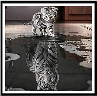 40X50cm 5D DIY Cat Diamond Painting Reflection Tiger Cross Stitch Arts Diamond Embroidery Mosaic Diamonds Wall Stickers Home Decoration