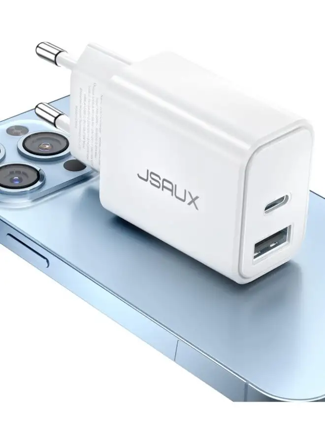 JSAUX 20 W USB C Charger Compatible with iPhone 15, JSAUX 2-Port Fast Charger USB-C Power Supply and USB-A Charging Plug Compatible with Samsung Galaxy S23 S22 S21, iPhone 15/14/13/12 Pro Max Plus etc.