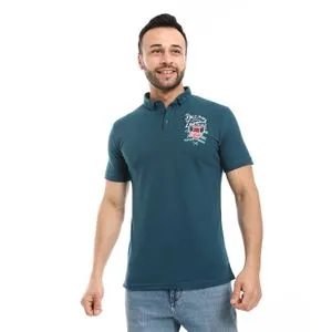 Caesar Embroidered Pique Polo Shirt With Classic Collar And Buttons