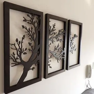 Tree Modern Wood Tableau Set - 3 Pcs - 60*120 Cm