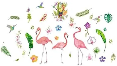 Pink Flamingos Green Plants Leaves Pastoral Style Wall Stickers