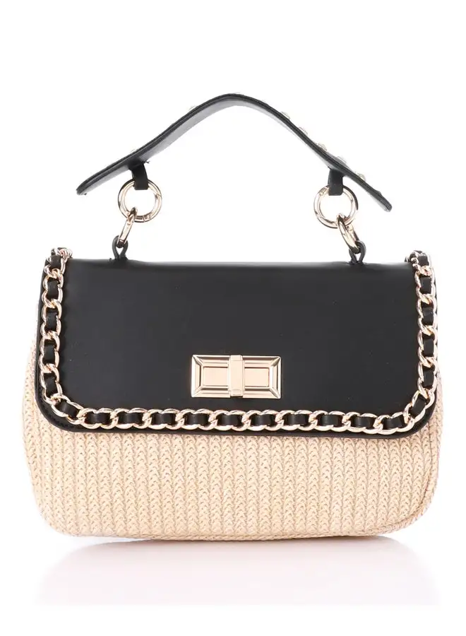 DejaVu Studded & Chain Outlined Closure Flap Handbag