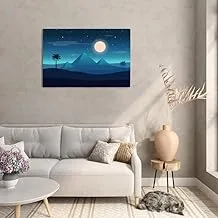 Pyramids and palm tress with full moon Printed Canvas wall art 60x40