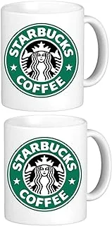 The Komegy Ceramic Coffee Printed Coffee Mug 330ml Set of 2 (Full White)