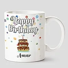 Huppme Happy Birthday Amar Name Ceramic White Coffee Mug - 330 ml