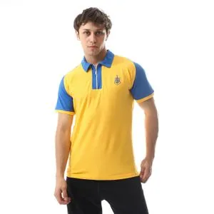 Caesar Embroidered Pique Polo Shirt With Classic Collar And Zipper