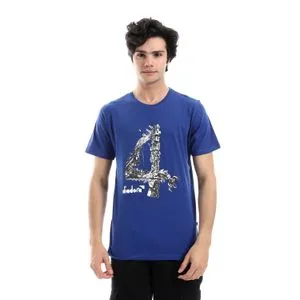 Diadora Men Cotton Printed T-Shirt - Blue