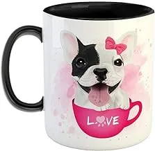 FurnishFantasy Cute French Bulldog Ceramic Coffee Mug - Best Gift for Kids/Dog Lovers - Color - Black (0935)