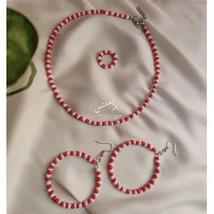 Bracelets 3Pcs Necklace, Earring, Ring Red