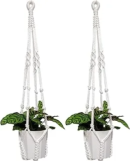 ChicnChill Set 2 White Macrame Plant Hanger with 4 Legs, Length Adjustable Plant Hanger Indoor, 35 inches Plant Pot Holder Fit All Space (Spirit Wind)