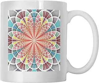 2022 Psychedelic,Funny Ceramic Valentines Gift Mug,Hand Sketch Geometric Artwork ing Flower Abstraction with Many Colors,Ceramic White 330ml(11oz),Multicolor