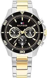 TOMMY HILFIGER MEN'S BLACK DIAL TWO TONE STAINLESS STEEL WATCH - 1792095