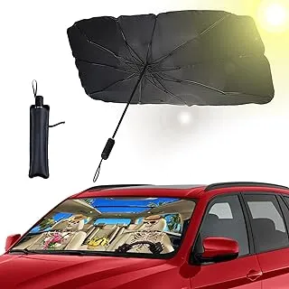 Tegfel Umbrella Sunshades for Car, Funny Skeleton Skulls Hawaii Car Windshield Sun Shade Umbrella for SUV Sedan Truck-Block UV Rays Reflector Umbrella with Storage Bag-55â€ x31â€