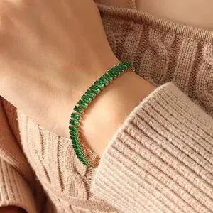 Tennis Bracelet Chinese Gold Green Zircon Crystals