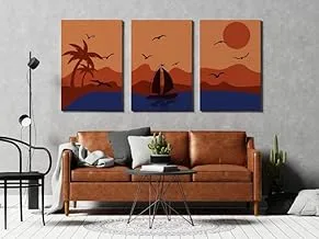 Set of Set of 3 sunset on the sea Printed canvas wall art 60x40 cm