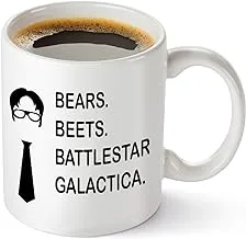 Bears Beets Battlestar Galactica Funny 11 oz Coffee Mug Inspired By TV Show The Office Quote Unique Birthday Gift For Dwight Schrute Fans Dunder Mifflin Christmas Present