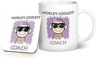 Worlds Coolest Coach Pink - مجموعة هدايا كوب وقاعدة مطبوعة