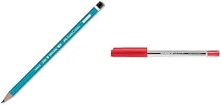 Faber-Castell Mercanli Triangle 2B Wood Pencil + Schneider tops 505 ballpoint pen with cap model, m, red, shaft colour: transparent