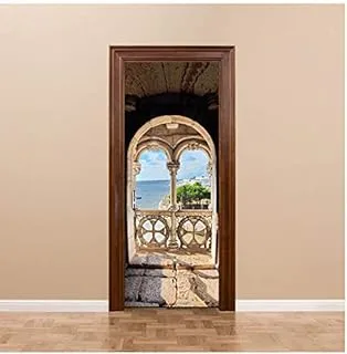 Imitation 3D door Sticker Portuguese sea view bedroom living room door Stickers wall Stickers